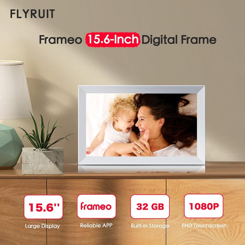 FLYRUIT Digital Picture Frame, Frameo 15.6 inch Large Digital Photo Frame WiFi, 1920*1080 IPS FHD Touchscreen, 32GB Storage, Instant Share Pictures Video, Photo Frame Electronic, House Warming, Gift for Mom - Image 2
